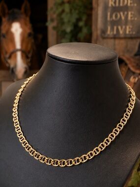 Vtg Gold Snaffle Bit Horsebit Choker Necklace Dainty Equestrian Chic 19.5” w ext